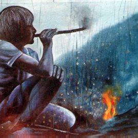 little boy smoking, Trying to lite a fire, artshelvez. v.p.verma