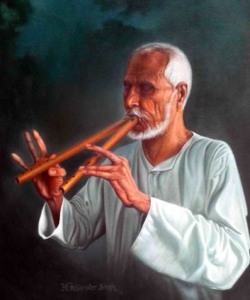 Old man with 2 flutes, the piper